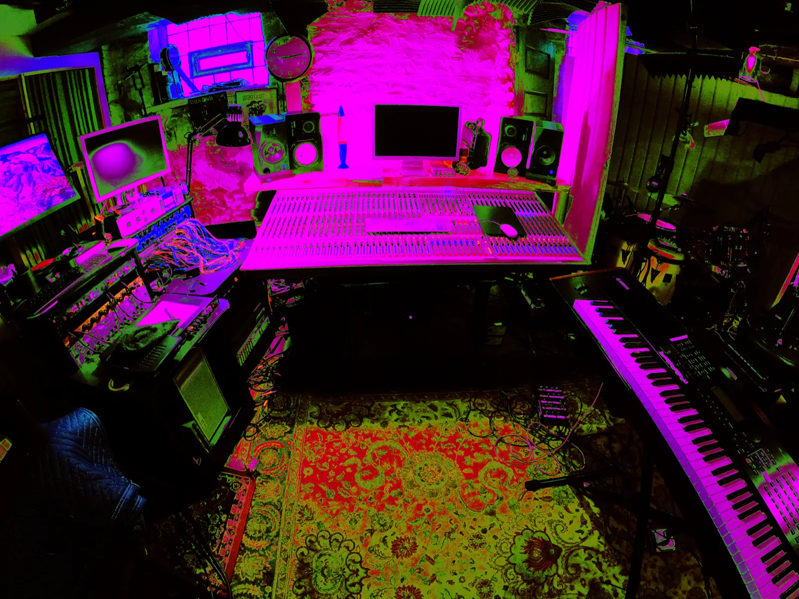 Control room at Fallout Sound with mixing console and monitors