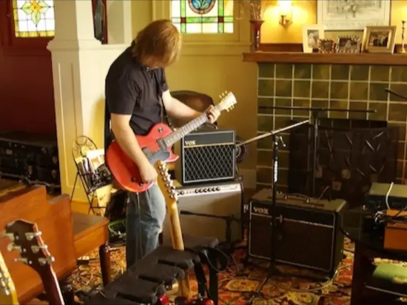 Electric guitars and Vox amps in the live room