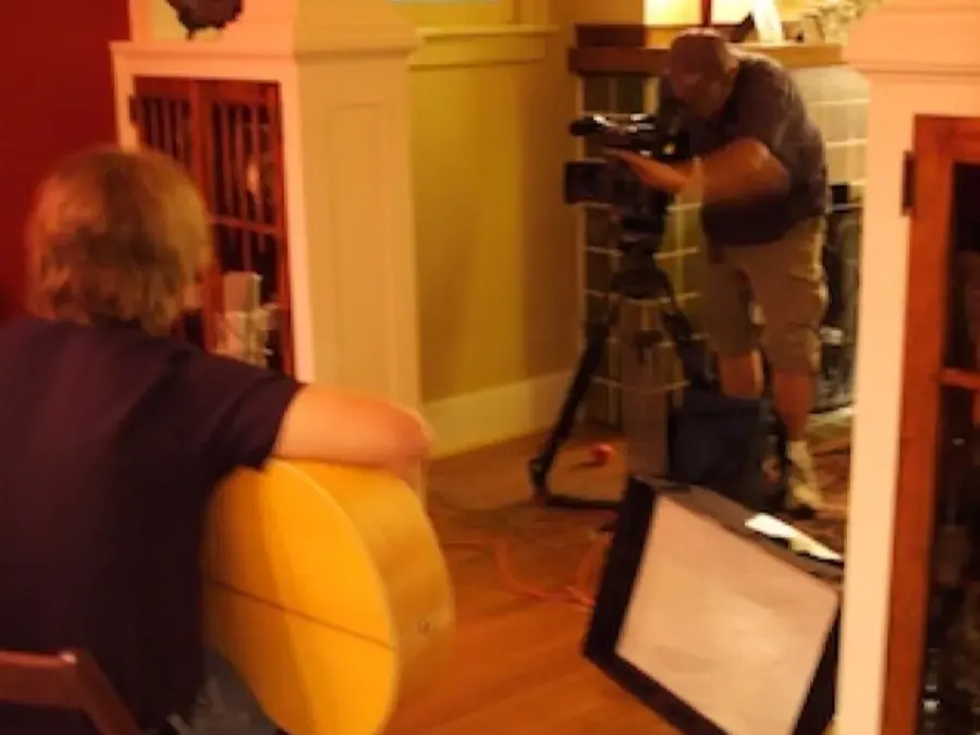 Video camera and lighting on an on-location shoot