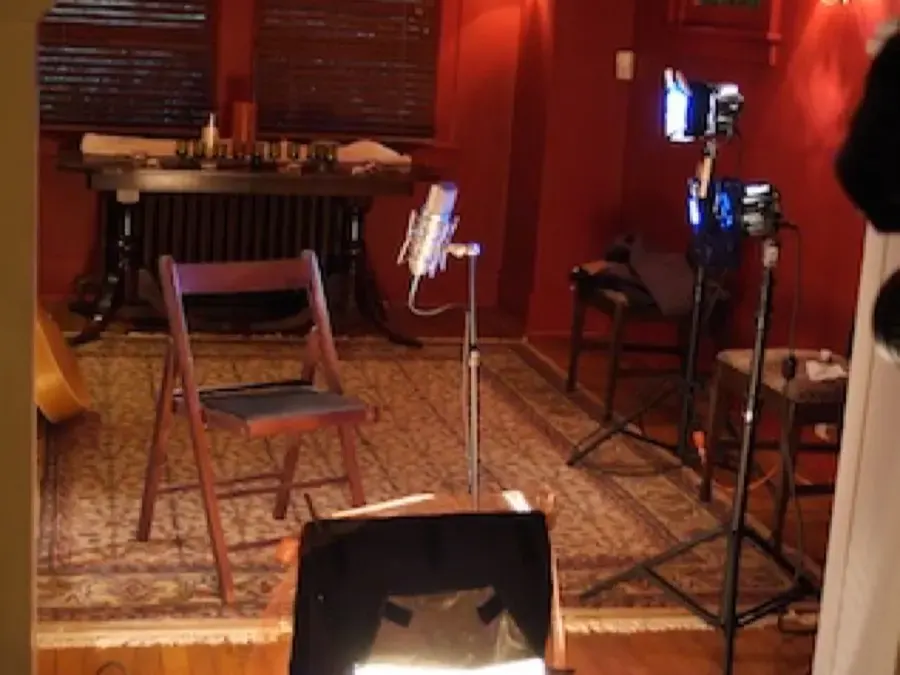 Photo lighting set up in the red room